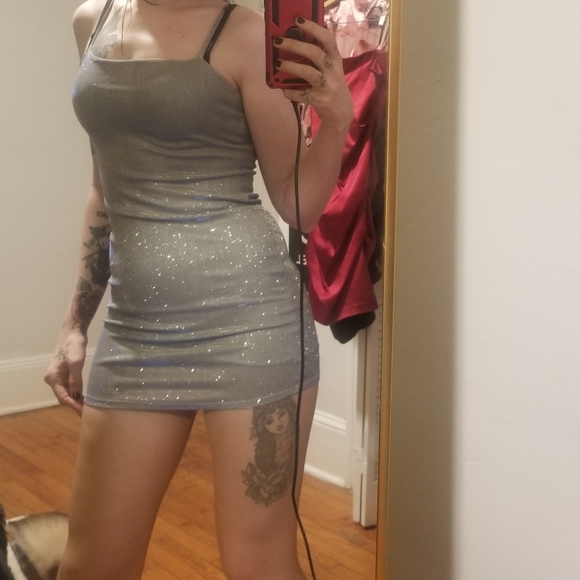 Iridescent blue mini dress - Picture 2 of 5